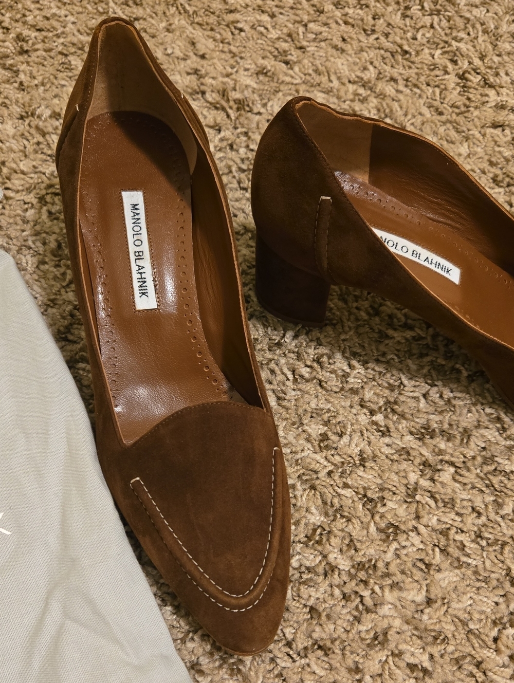 Manolo Blahnik Brown Suede Block Heel Loafer